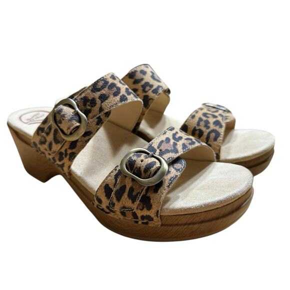Dansko Shoes - Dansko Womens EU 40 US 7 Sophie Leopard Print Suede Wedge Slide Sandals